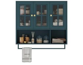 Assembled New Bathroom Wall Storage Cabinet w/ 3 Glass Doors and Towel Rack Over The Toilet Cabinet