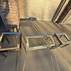 Modern Mirrored Coffee Table Set + 2 End Tables