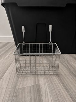 Silver Metal Wire Storage Basket with Hooks