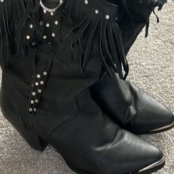 Western Boots Black Leather Size 8