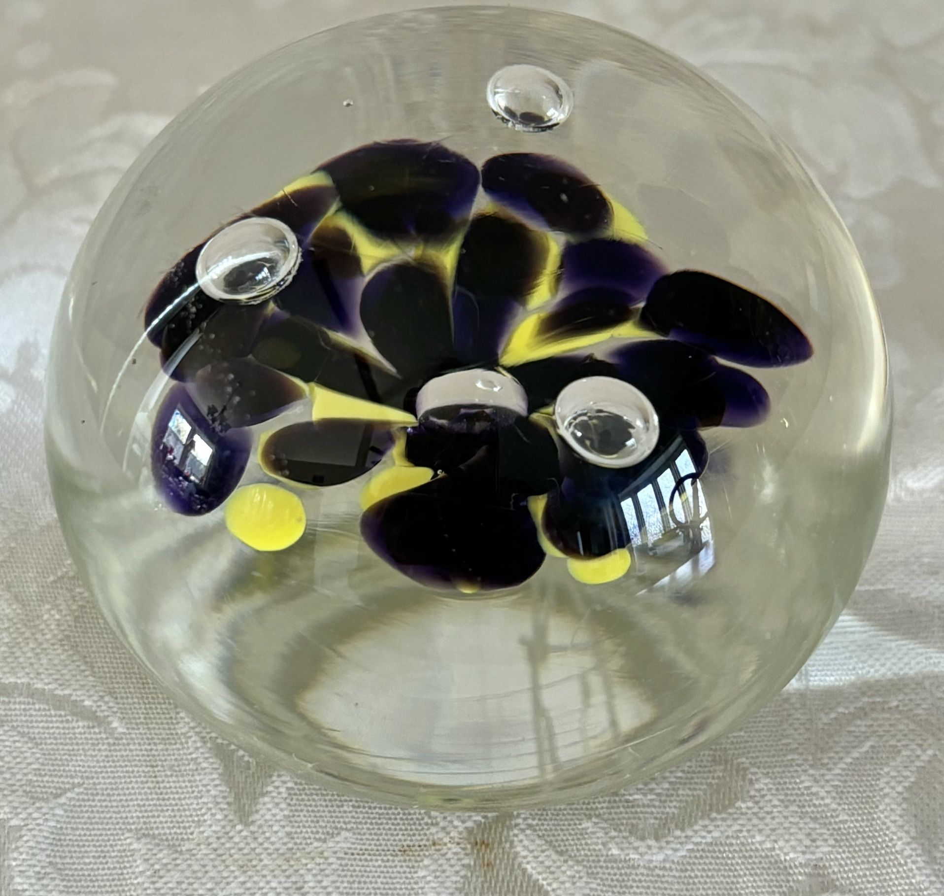 Glass Paperweight With Purple And Yellow Flower🟣Read Description Below🟣