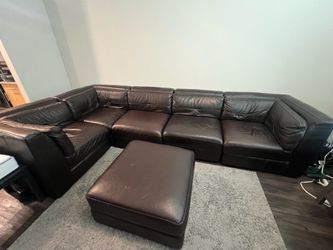 Brown Leather Sectional Sofa with Ottoman -Sofa Chateau d’Ax– Made in Italy