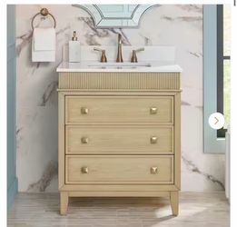 Danby 30 in. Single Sink Freestanding Bathroom Vanity in Platinum Oak with White Engineered Marble Top (Assembled)