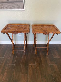 Vintage Rattan Folding TV Trays, Folding Table, Side Tables