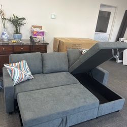 Grey Microfiber Sectional Sleeper Sofa And Ottoman