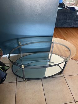 2-Tier Oval Glass Coffee Table