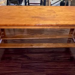 Solid Wood Coffee Table w/ Shelf – Mission Style, Sturdy & Spacious