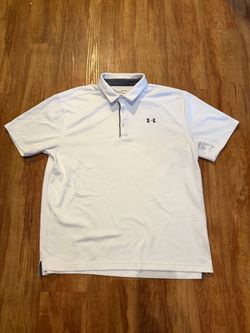Under Armour Mens XL White Loose Fit Collared Logo Ribbed Flex Polo Shirt