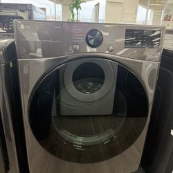 LG - 7.4 Cu. Ft. Stackable Smart Gas Dryer with Steam and Built-In Intelligence - Black Steel Model: DLGX4001B