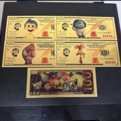 24k Gold Foil Plated Inside Out Banknote Set Disney Collectible