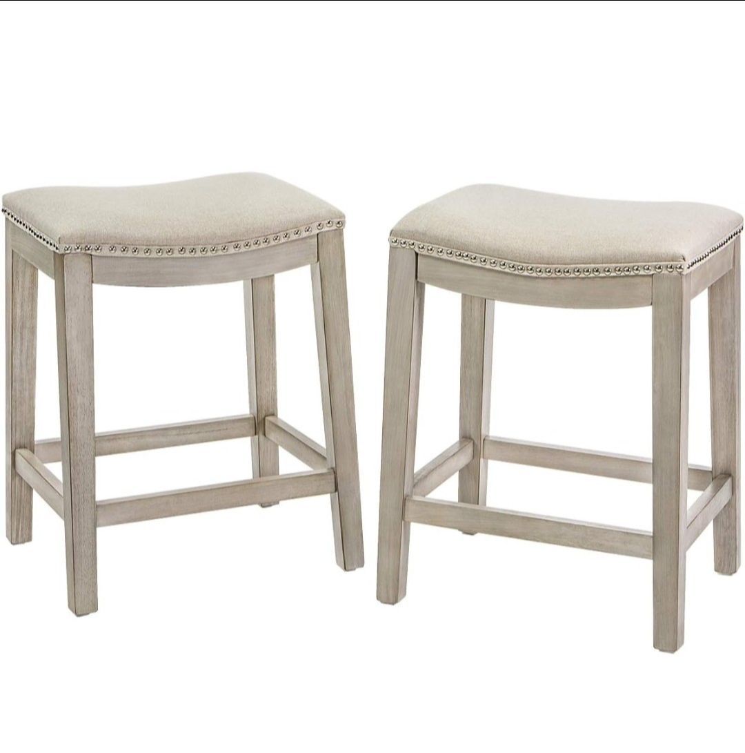 Set of 4 Bar Stools Beige 24" Saddle Backless Premium Padded Indoor/Outdoor Nailhead Cushion Kitchen Counter Chairs Pub Seat Foot Rest
Brand New in b