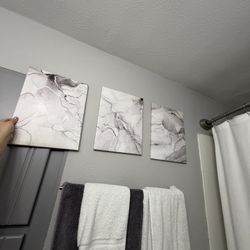 BJVJKSU Gray White Wall Art Modern Silver Abstract Marble Canvas Wall Art Vertical Paintings Prints Posters Wall Decor Pictures for Living Room Bedroo