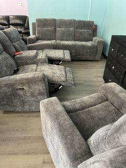 New Recliner Sofa And Loveseat, Both With Power Recliners