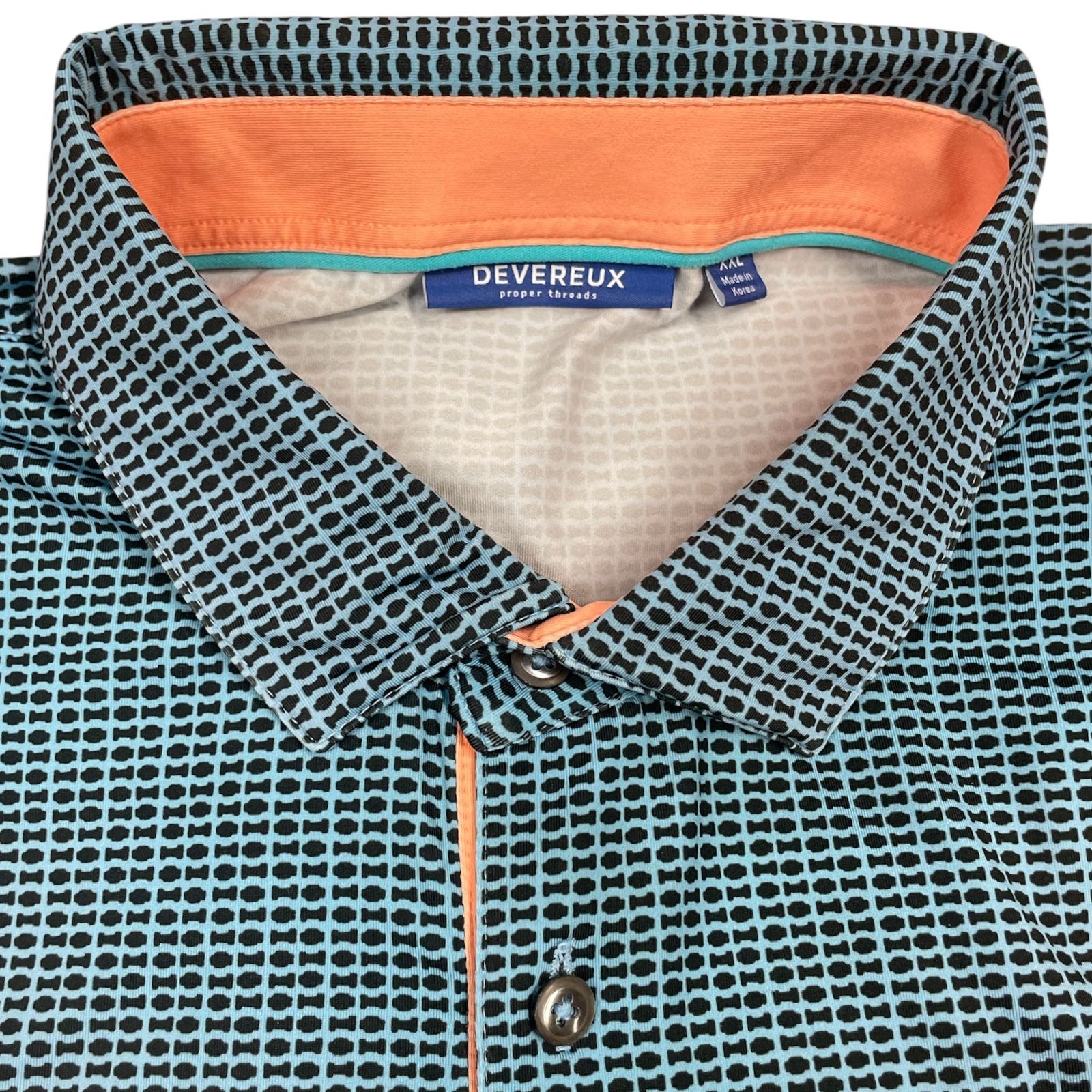 Devereux “Proper Threads” Blue Geometric Golf Polo, Men’s XXL