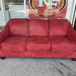 Red Microfiber 3-Seater Sofa – Clean & Comfortable | W-82” D-37” H-33”