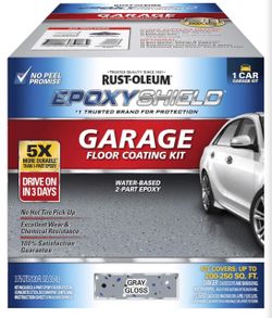 Rust-Oleum EpoxyShield Garage Floor Coating, Gloss Gray, 1 Car Kit