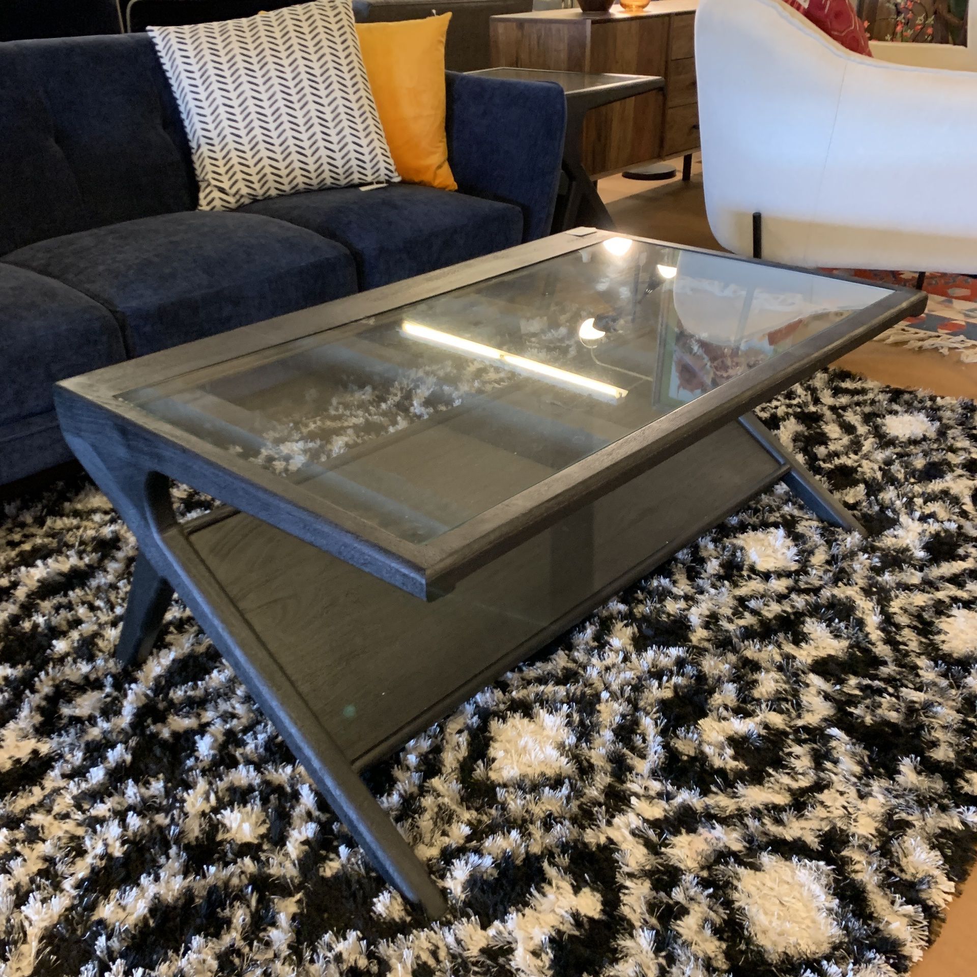 MC Style Black And Glass Coffee Table