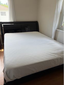Modern black queen bed frame w/storage