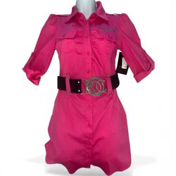 Rocawear Y2K Pink Beetroot Women’s Shirt Dress Collared Button Front Wide Belt S NWT/NWD