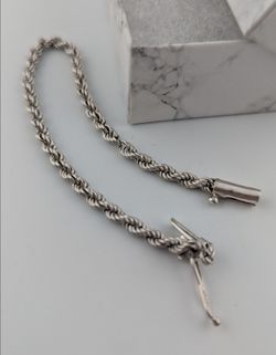 ✨ Sterling Silver Rope Bracelet – Vintage Box Clasp – 7.5" ✨