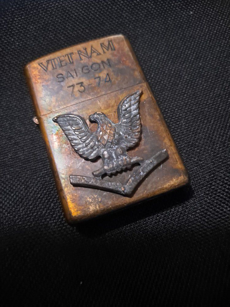 Authentic And Rare Copper Vietnam Saigon 73-74 Zippo With Raised Eagle Insignia