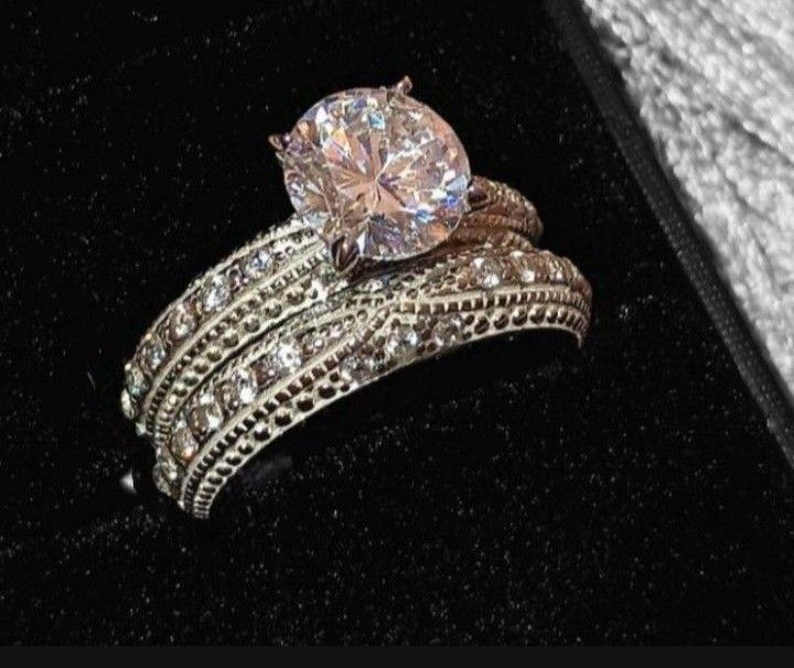 Engagement Ring/Wedding Ring SET Stainless Steel AAA Grade CZ Stone Size 8!!