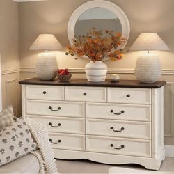 firm price ✅New in box Dresser 9 drawers Beige color farmhouse style with Charging Port on the Top✅