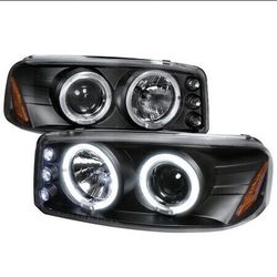 For 2000-2006 GMC Sierra Denali Yukon XL LED Halo Projector Black Headlights L+R 