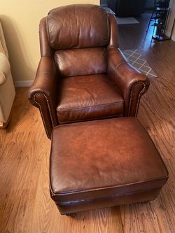 Flexsteel Brown Leather Chair & Ottoman