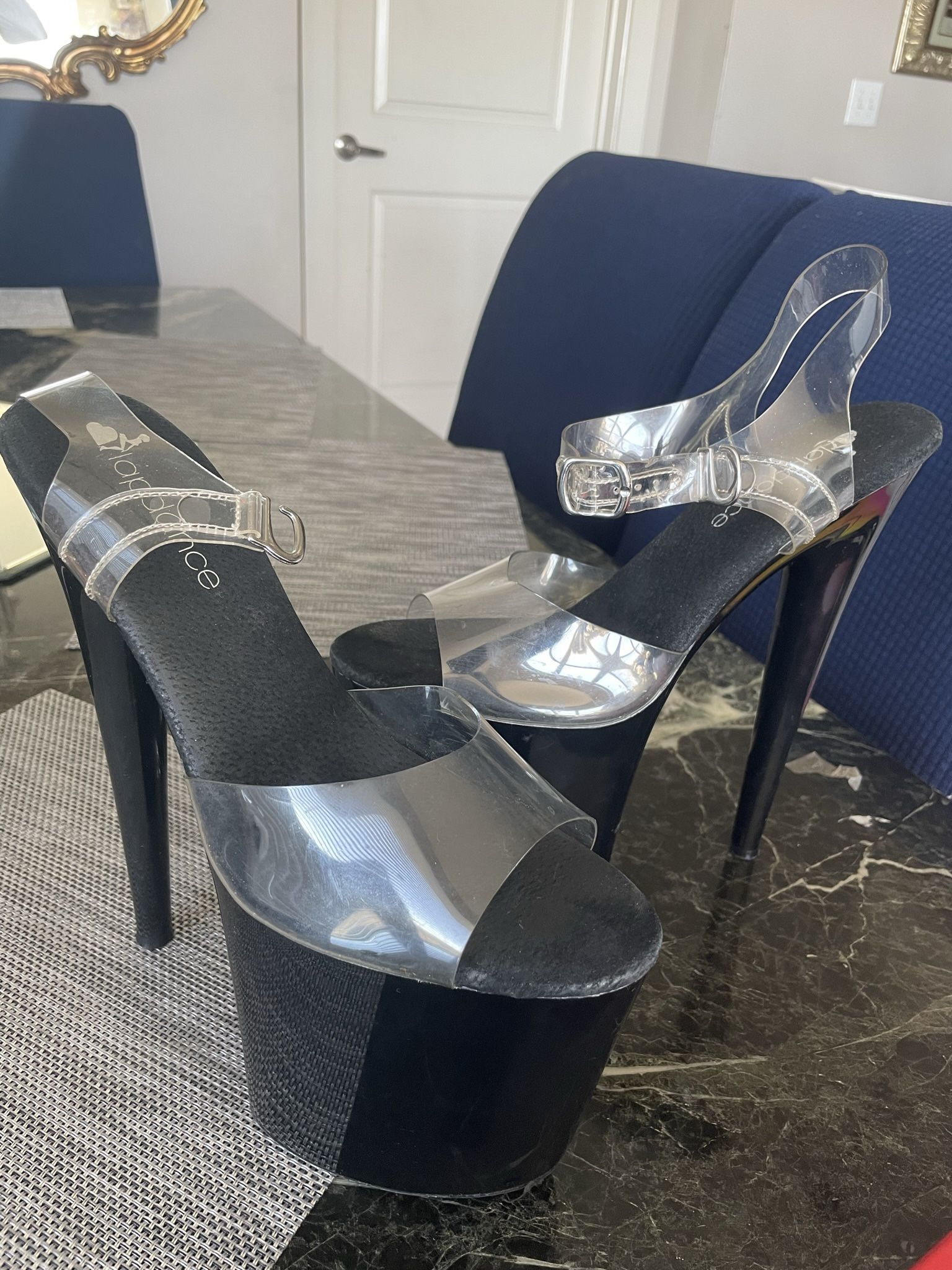 Womens clear black high heel size 10 pleaser paid $90