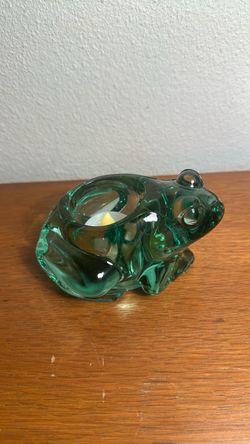 Vintage Indiana glass green Frog votive holder / paper weight