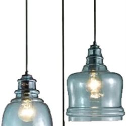 3-Light Water Pattern Blue Glass Pendant Light Fixtures, Kitchen Island Hanging Light Chandelier Ceiling Lamp (Round)