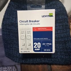 New Leviton Circuit Breaker 1-Pole 20Amp Surge Protection 120V (2 In Pack)