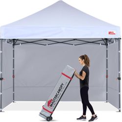 MASTERCANOPY 10x10 Heavy Duty Pop up Canopy Tent with Sidewalls, White One Person Set Up, Silver Coated Fabric,Waterproof & UV-Proof, 4 Sidewalls, Whe