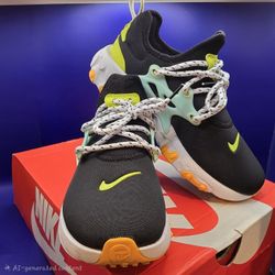 Nike React Presto Beach Day Shoes Women's 6.5 Black Neon Running CJ0554-001.