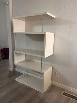 Modern Geometric White Glass 4 Tier Display Bookshelf