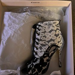 Black and white lace heels 