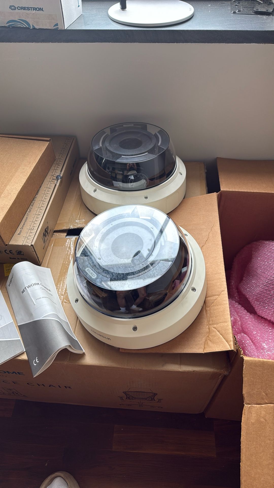 Two Wisenet PNM-9080VQ Industrial Security Cameras