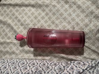 Starbucks Pink Ribbed Tumbler with Strawberry Straw
