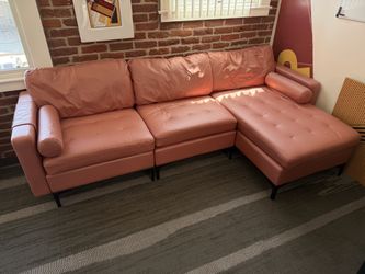 Like-New Pink Sectional Sofa w/ Chaise + USB/Power Outlet
