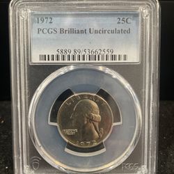 1972 P Brilliant Uncirculated Washington Quarter Graded By PCGS H-9