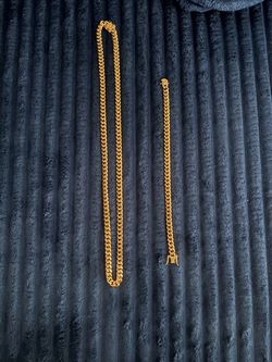14K Solid Gold Miami Cuban Link Necklace and Bracelet Set (Pure Gold) $900