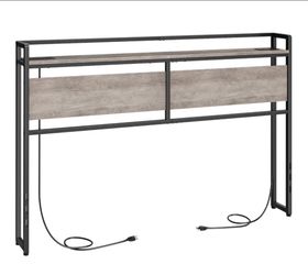 HOOBRO King Size Headboard, Headboard with 2 Outlets and 4 USB Ports, Adjustable Height, Storage Rack, Sturdy and Stable, Easy Assembly, Greige and Bl