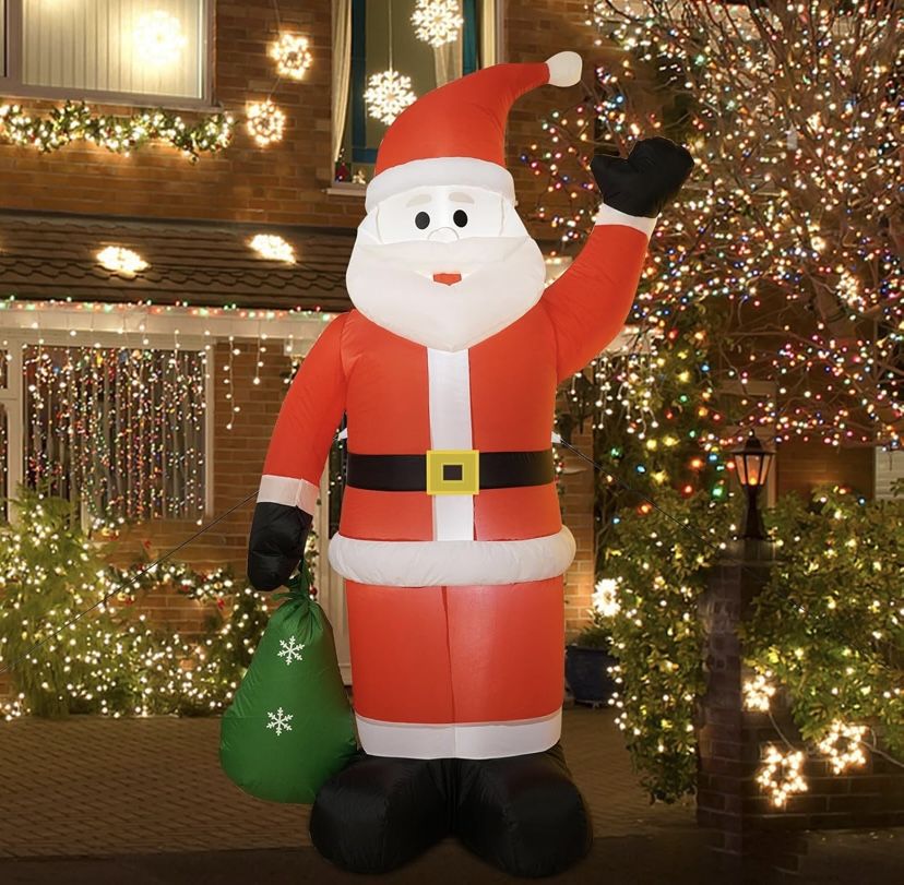 6FT Santa Claus Inflatable Christmas Decoration, Christmas Inflatable Outdoor Decoration with Rotating LED Lights, Suitable for Indoor Outdoor Garden