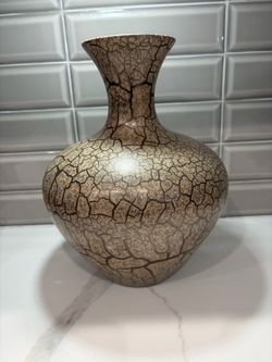 Large Haeger tan khaki grey cracked deco base decoration