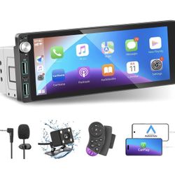 Single Din Car Stereo with  Carplay Android Auto,6.9 Inch IPS Touchscreen, 1 Din Car Audio Receivers wtih Bluetooth Handsfree/FM/AM/Dual USB/Type