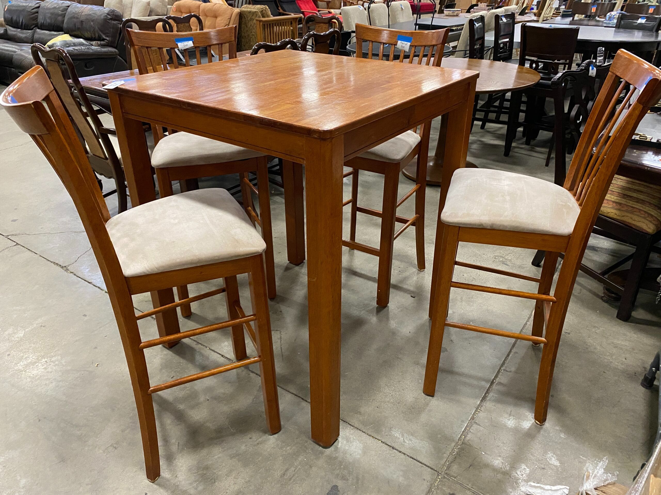 Bistro Height Table with 4 Ivory Upholstered Chairs