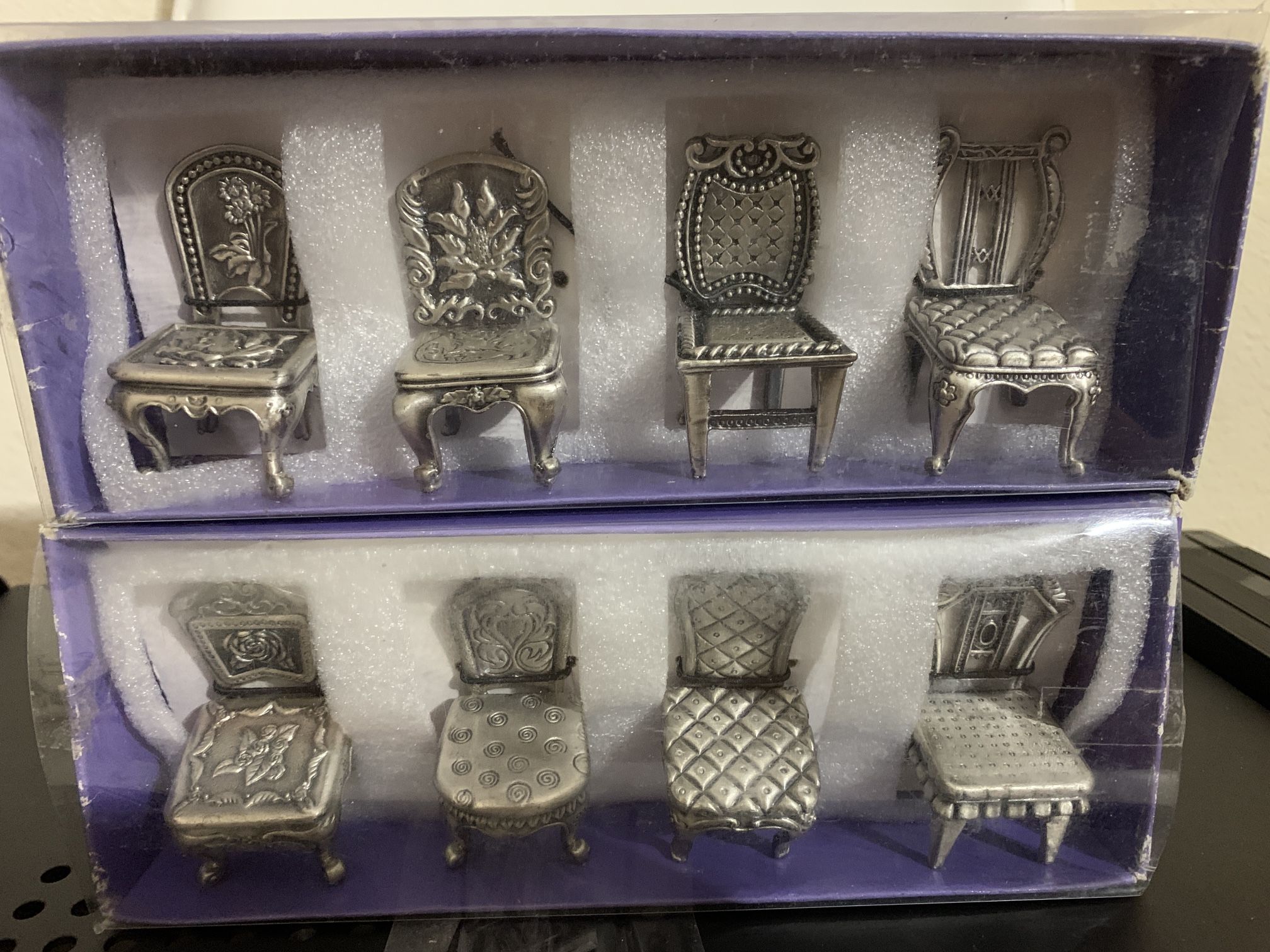 Pewter Metal Chairs Dollhouse Miniature furniture Iron Vintage
