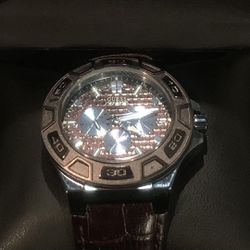 Men’s GUESS Luxury Day/Date Luminous Leather Water-Proof Watch