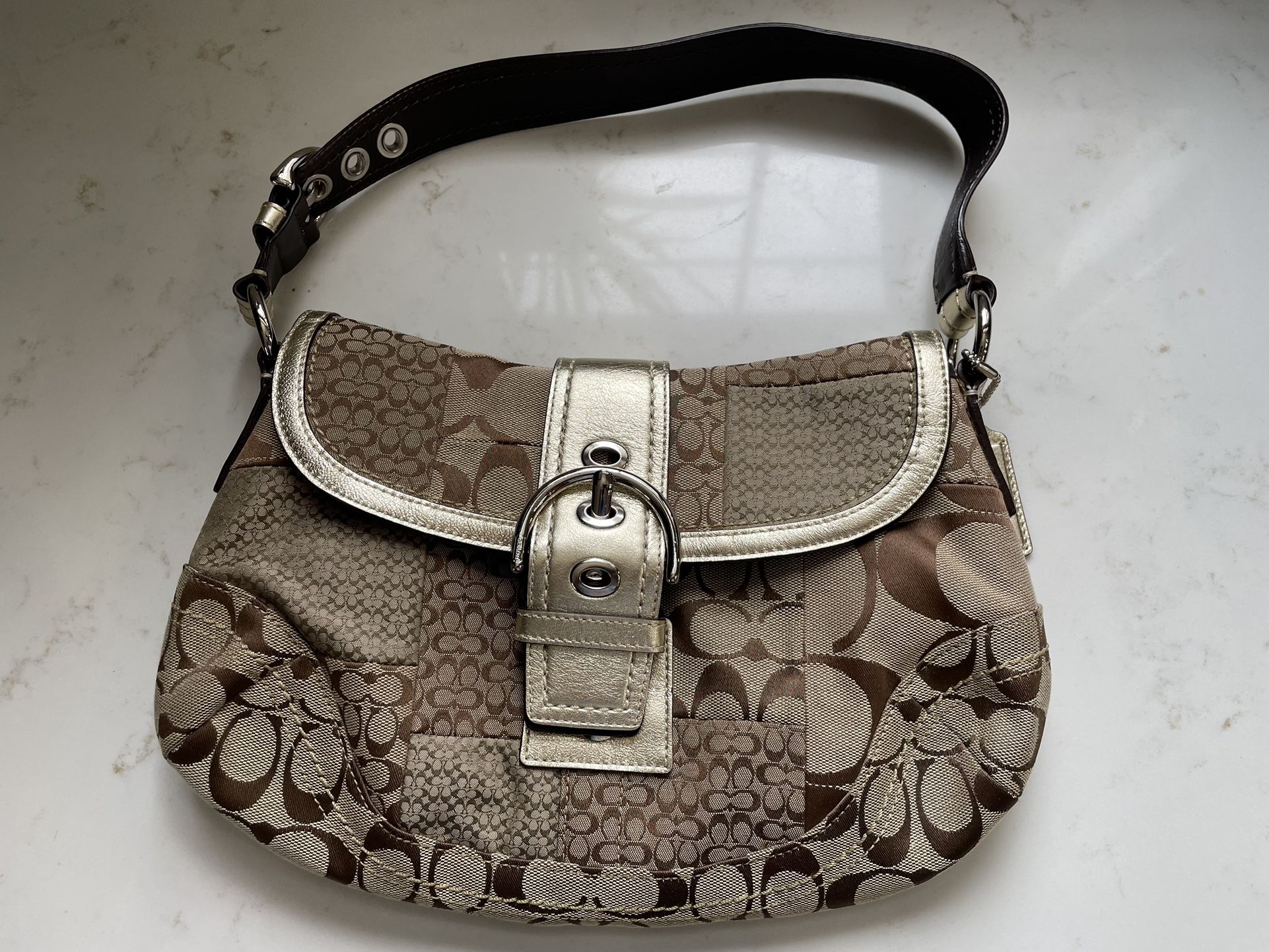 Coach G0871-F12316 Khaki & Gold Purse W Buckle Dual Straps & Front Pocket